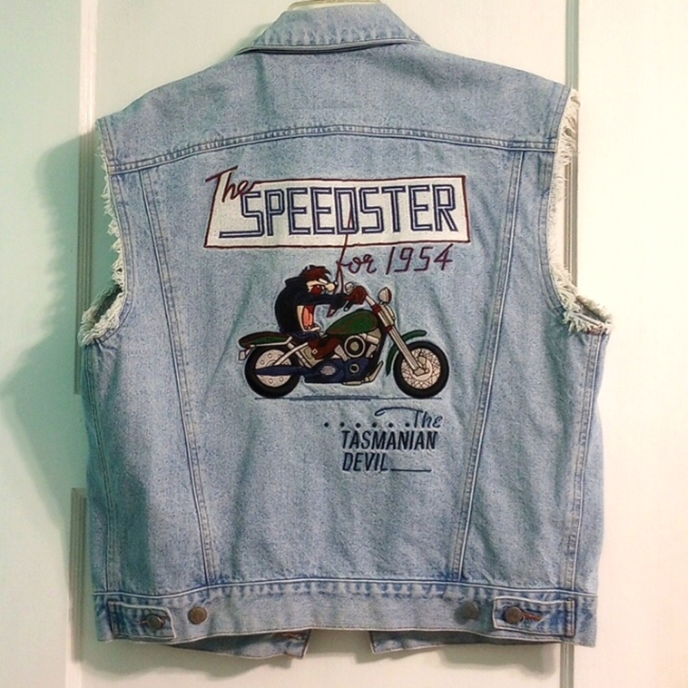 Vintage Acme Clothing Taz Tasmanian Devil Speedster Distressed Denim Vest